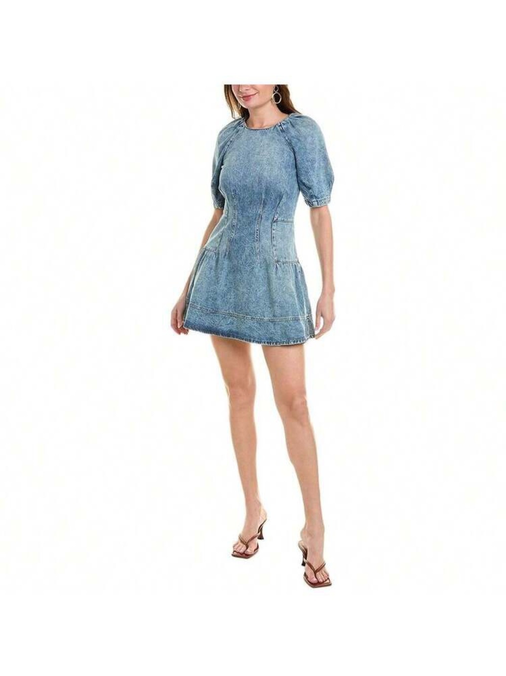 Simkhai Holland Denim Puff-Sleeve Mini Dress - Light Blue